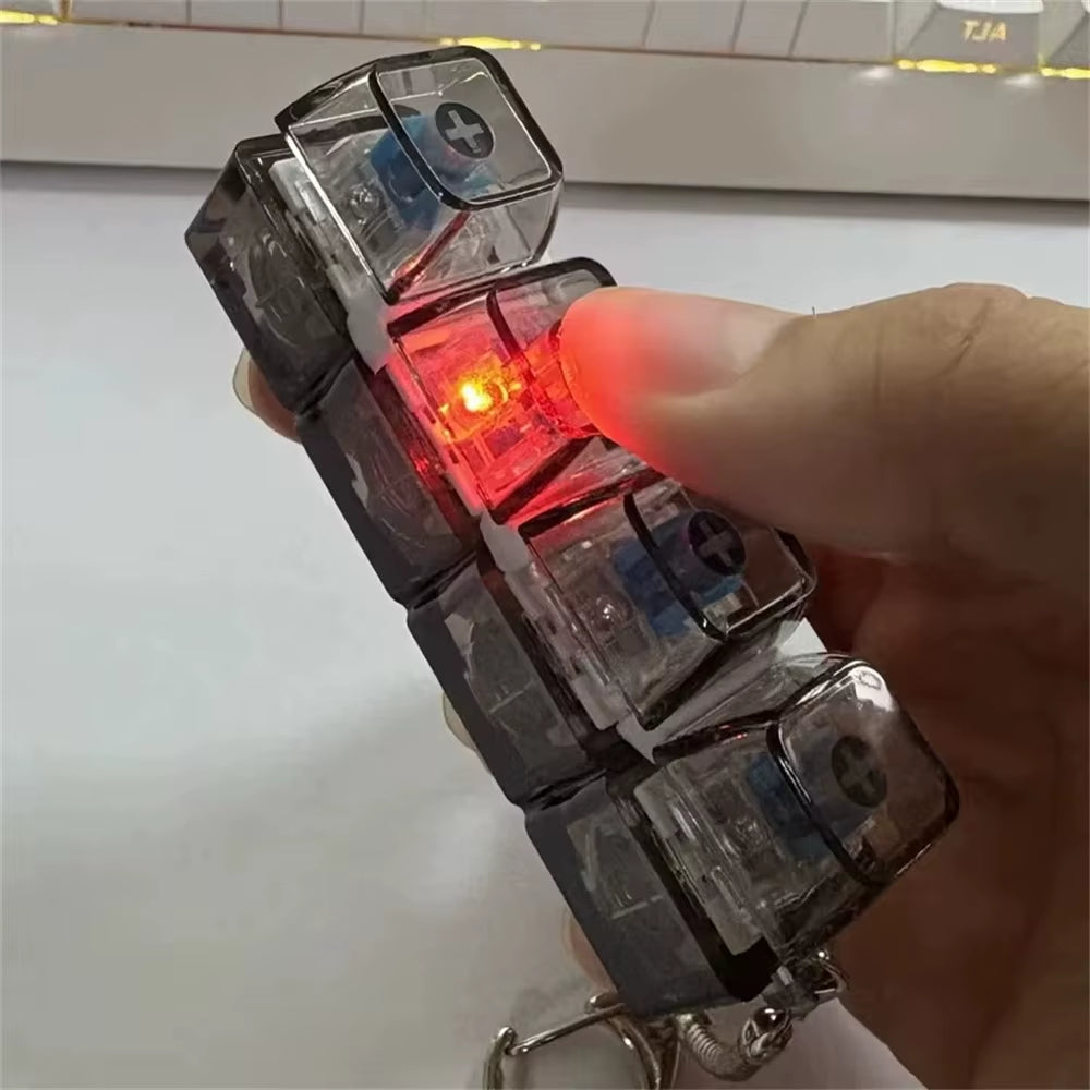 Keyboard Transparent Decompression Toys 4 Keys Keyboard Clicker Toy with LED Light Keyboard Fidget Toy School Bag Pendant