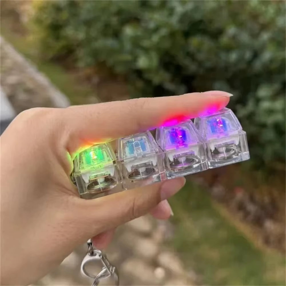 Keyboard Transparent Decompression Toys 4 Keys Keyboard Clicker Toy with LED Light Keyboard Fidget Toy School Bag Pendant