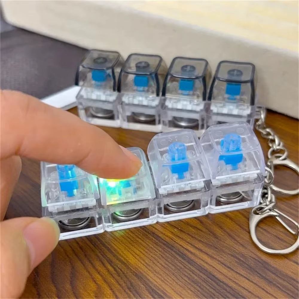 Keyboard Transparent Decompression Toys 4 Keys Keyboard Clicker Toy with LED Light Keyboard Fidget Toy School Bag Pendant