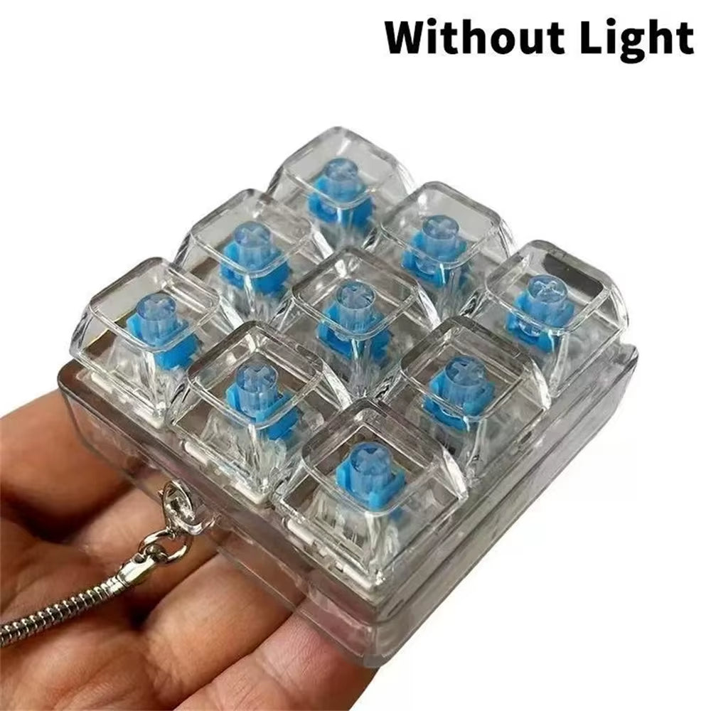 Keyboard Transparent Decompression Toys 4 Keys Keyboard Clicker Toy with LED Light Keyboard Fidget Toy School Bag Pendant